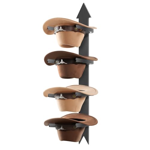 Cowboy Hat Rack, Cowboy Hat Holder Wall Mount Holds up to 4 Hats, Wooden Western Rustic Metal Cow boy Hat Hanger with Arrow Sign Board, Hat Rack for Western Hats, Fedora, Sun Hats (Black-1 Pack)