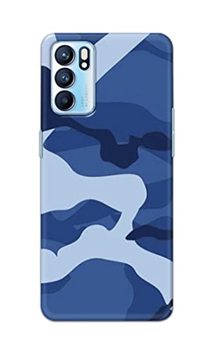Image of Printed Hard Back Cover Case for Oppo Reno6 5G | Oppo Reno 6 5G Back Cover (Army Blue Pattern) -1302