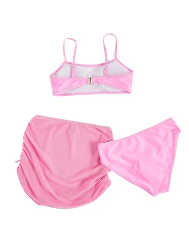 Milumia Girl's 3 Set Bikini Set Swimsuit with Drawstring Beach Swim Skirt Swimwear Pink 10-11Y3