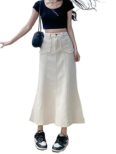 Jupe longue denim femme été taille haute mode midi sirene