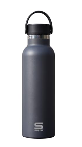 SAFTA ANTRACITA - Botella Termo, Botella de Agua, Acero Inoxidable, Doble Aislamiento, 12h de Bebida Caliente y 24h de Bebida Fría, 7.3x25 cm, 600 ml