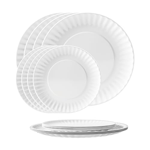 TP 10.5" & 8" Melamine Paper Plates, Reusable Outdoor Plates for Parties or Picnics, Round, Set of 8, White