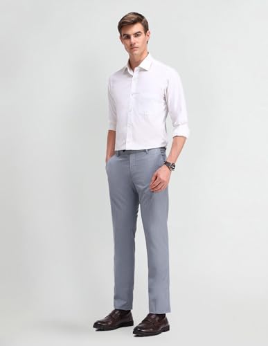 Image of Arrow Men Tapered fit Polyester SolidMid-Rise waistTrousers