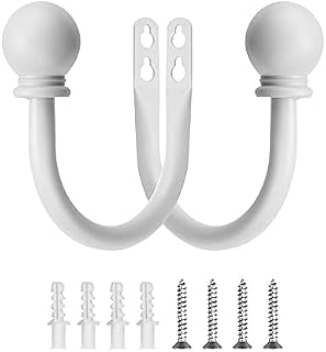 TANCUDER 2 PCS Curtain Tieback Hooks U Shaped Wall Mounted Curtain Hold Holder Lightweight Metal Holdback Arms Decorative Retro Drapery Tiebacks Holdbacks for Curtain Tassel Window Shower, White