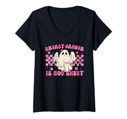 Breast Cancer Is Boo Hoja Divertida Retro Vintage Fantasma Camiseta Cuello V