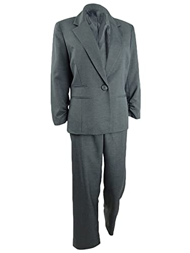 Le Suit Women's Plus Size Cross Dye Plaid 1 Button Notch Collar Pant Suit, Steel, 18W #TOP30