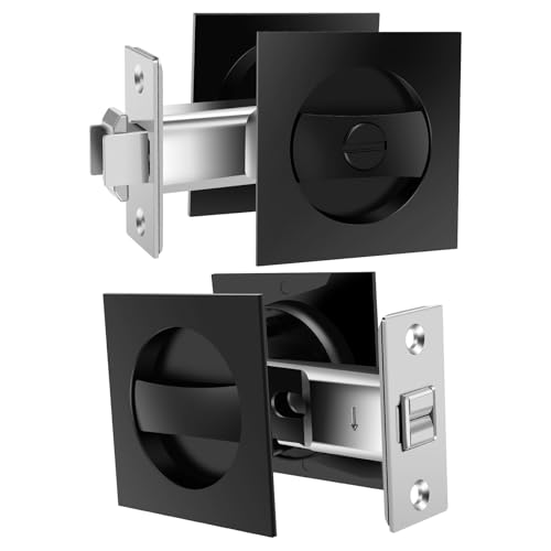 2 Piezas Cerradura de Puerta Corredera con Pestillo de Privacidad Negro Mate Cuadrado, Herrajes de Estilo Moderno, Fácil Instalación para Dormitorio y Baño miniatura 2