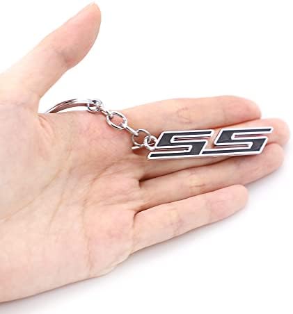KKY Best 1pc Chrome Red SS Emblem Key Chain Car Metal Key Ring Fob Ring for Camaro Chevy (Silver Black), 2.45'' x 0.45''