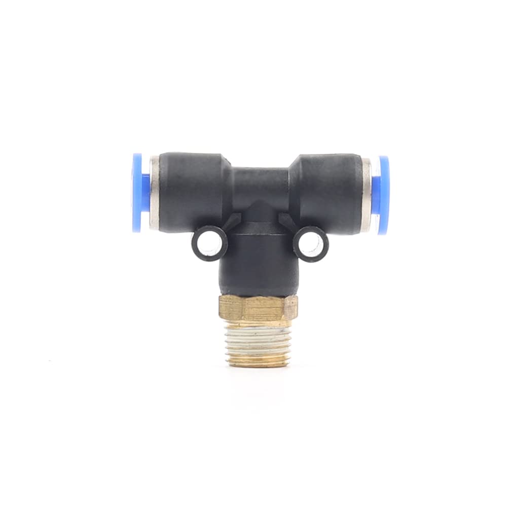 ezqnirk 1PCS Pneumatic Quick Connector T Shape Tee Air Pipe Fittings Hose BSPT Male Thread Pipe Coupler,PB8-02
