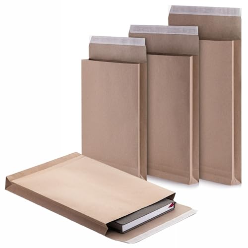 LOGIC PACK 50 Pochettes à Soufflets E4 (280x400x40mm) Grandes Enveloppes d'Expédition Kraft Marron 130g - Ultra Résistantes pour Contenus Volumineux et...