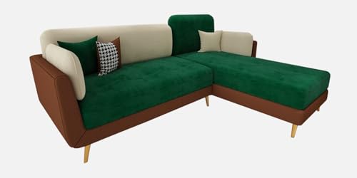 Image of Polyester Velvet Contemperory Sofa Set with Cushion Chaise Lounge, Sectional Sofa Perfect for Your Living Room,Guests Room & Office. (Green & Beige, 4 Seater)