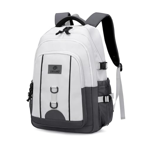 Mochila para niños con capacidad para escuela primaria y secundaria, Blanco y gris, Medium