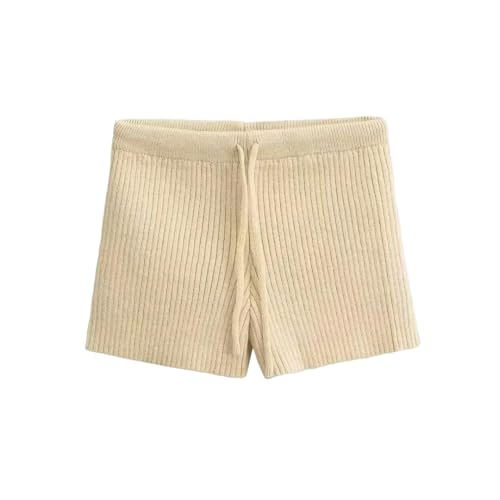 Short en tricot taille pliable pantalon d'été décontracté coupe ajustée pour femme