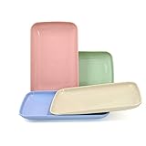 4 Colors Big Rectangular Dinner Plates, Roucerlin Unbreakable Wheat Straw Plates, Reusable Durable...