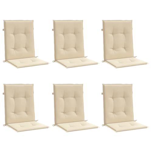 vidaXL Lot de 6 Coussins de Chaise de Jardin à Dossier Bas, Coussins de Siège de Patio, Coussins de Canapé de Jardin, Coussins d'Assise Extérieur, Beige