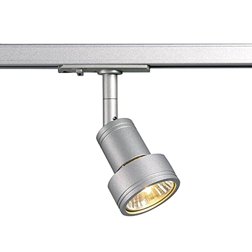 SLV Spot LED pour Rail Monophasé PURI | Spot Orientable et Inclinable pour Rail, Spot LED, Projecteur de Plafond, Plafonnier, Système de Rail, Eclairage Intérieur, Lampe Triphasée | GU10 QPAR51, gris Couleur Argent, max. EEC A-A++