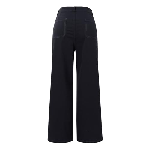 Jeans femmes délavé micro corne grande taille à jambe large et ample - 2
