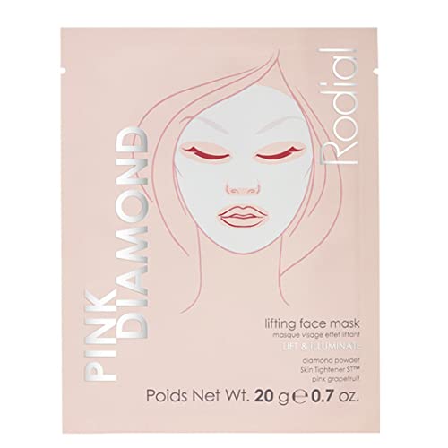 Rodial Pink Diamond Lifting Face Sheet Mask (1 Sachet), Diamond Powder, Vitamine C, Skin Tightener ST