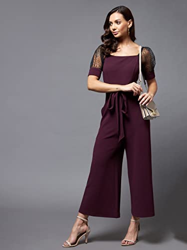 Image of Miss Chase Women's Halter Neck Sleeveless Solid Wide Leg Sequin Paneled Regular Length Jumpsuit