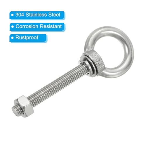 Image of PATIKIL M8 x 70mm Lifting Shoulder Eye Bolt, 3Pcs 304 Stainless Steel Lifting Ring Threaded Eyebolt with Nuts Washers for Hanging Hammocks Articles