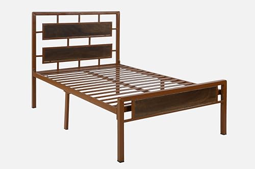 Image of Zeek Metal Single Size Bed Without Storage | Wrought Iron Single Bed with Headboard & Footboard| Sturdy Powder Coated Platform Cot for Bedroom, Living Room, (Zeek Brown)