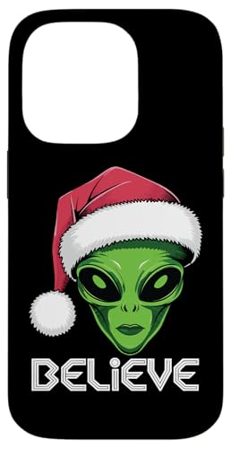 Carcasa para iPhone 14 Pro Disfraz de Papá Noel extraterrestre de Navidad, divertido sombrero de Papá Noel, ciencia ficción