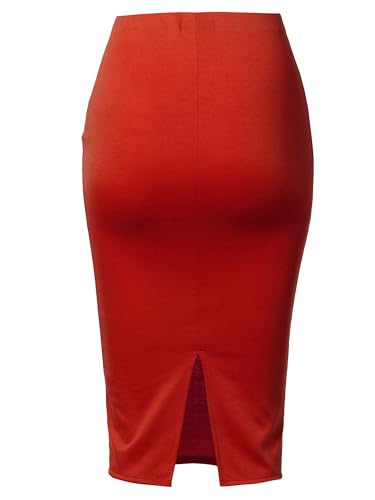 SSOULM Women's Work Office Stretchy Fitted Midi Pencil Skirt with RED Slit and Plus SizeRED XL3