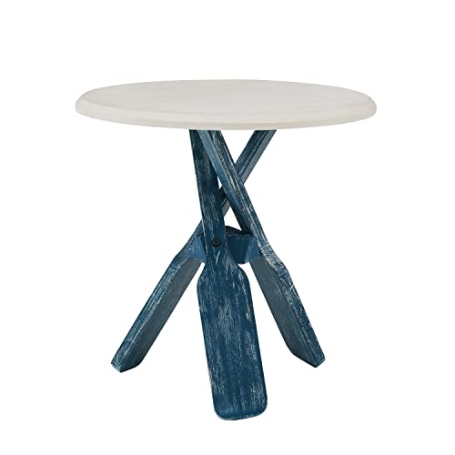 Powell Side Table With Round Top Shanice Oar, Coastal Blue And White #TOP4