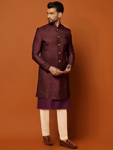 Image of KISAH Men's Silk Blend Kurta Sherwani Trouser Set