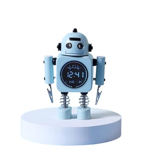 WEYIMVTO Reloj Despertador Digital LED Despertador Elegante con luz de Despertador y Temperatura, sin tictac, for Dormitorio, Pantalla Completa(Light Blue)
