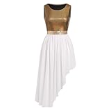 ABEHIK Damen Lob Tanzkleid Metallic Pailletten Farbblock Kleider Overlay Liturgische Lyrische Tanzkleidung Anbetung Kostüm, Gold, Klein