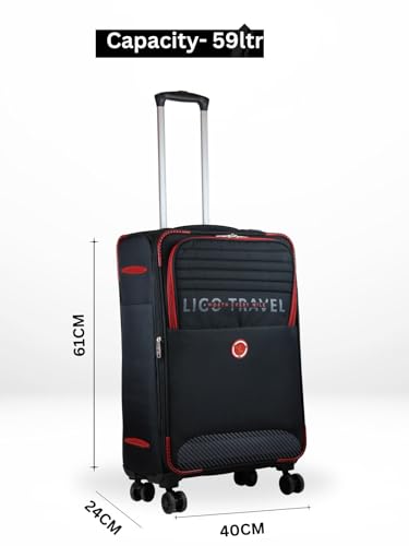 Image of Ligobags Polyester 8 Wheels 360 Degree Wall Street Soft-Sided Medium Cabin Luggage Black Laptop Roller Case |24 Inch Trolley Bag