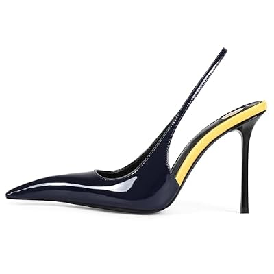 Aorikro Slingback Heels for Women Pointed Close Toe Two Tone Stiletto High Heels Backless Patent Leather Elastic Strap Heeled Sandals Dress Pumps Blue
