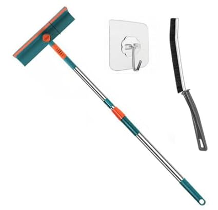 WANOTTA Rotatable Cleaning Glass Wiper for Window of Good Height with Bendable Head for Bathroom, Car Cleaning, Floor Cleaning Double Side Squeegee with Free Mini Gap Cleaning Brush and Adhesive Hook