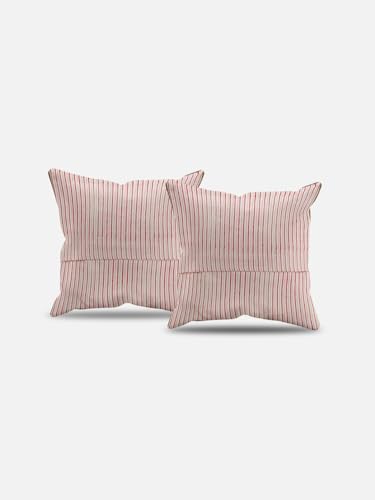 Image of Darakht Hand Block Printed Cushion Cover Set | Cushions Cover for Home & Office | 100% Cotton Fabric | Size - 16 x 16 Inches | Pack of 2 Cushion Covers | Color - White