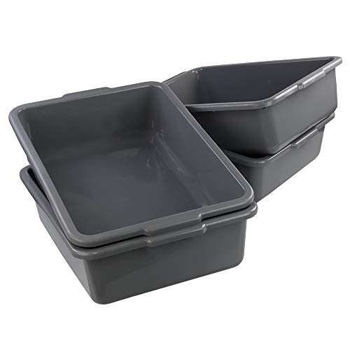Kiddream Set of 4 Rectangle Bus Tubs, 24 Quart Plastic Dishpan, Grey