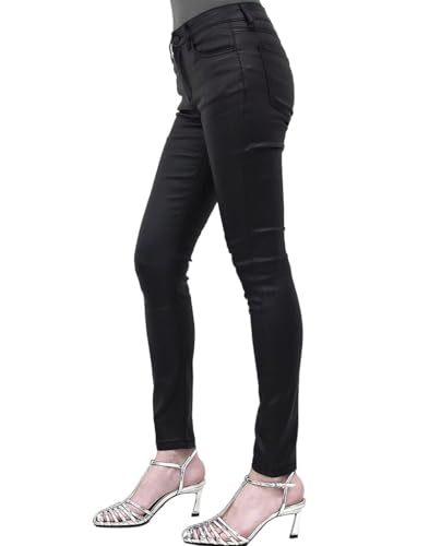 VERVET by Flying Monkey Stretch Jet Black Glossy Coated Skinny Jeans Mid-Rise2