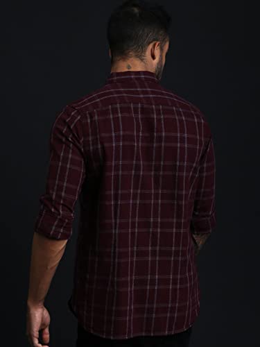 Image of THE BEAR HOUSE Men's Cotton Slim Checks Button-Down Casual Shirt |Maroon |L |TBH-Andreas-MR-L |