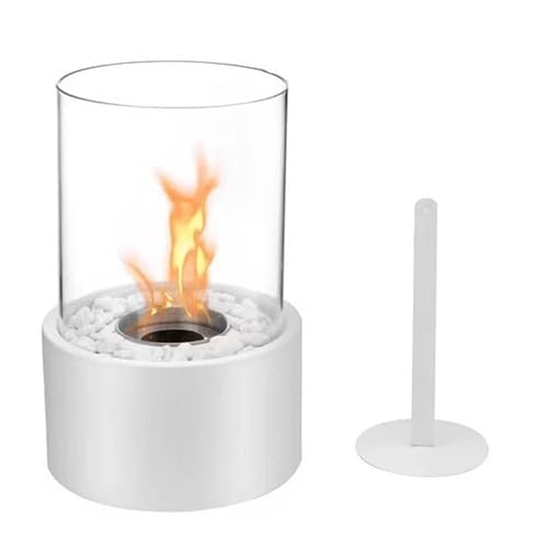 Runde Feuerschale, Mini-Tischfeuer Schreibtischkamin mit Deko Steinenmit, Tischkamin für Indoor & Outdoor, Balkon Wohnung Deko, Erstellen Romantische Ambiente (Weiß)