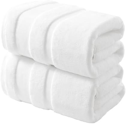 REDKISS 100% Cotton Bath Towels Set of 2, Extra Large Bath Sheets 35 X 70 Inches, 800 GSM, Quick Dry, Ultra Soft & Super Absorbent Bathroom Towel Sets for Bathroom, Gym, Spa, Pool & Hotel, White