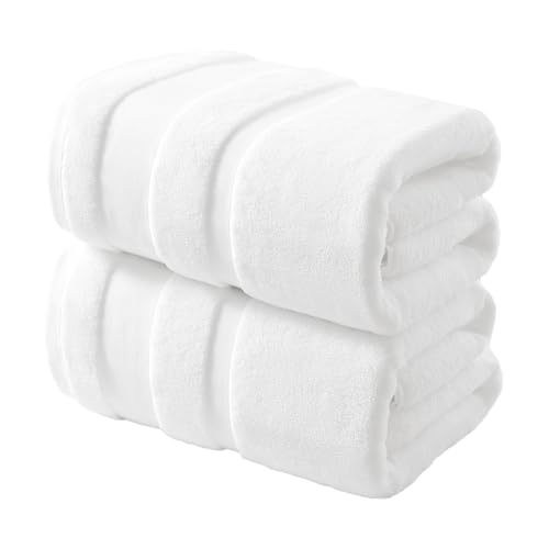 REDKISS 100% Cotton Bath Towels Set of 2, Extra Large Bath Sheets 35 X 70 Inches, 800G, Quick Dry, Ultra Soft & Super Absorbent Bathroom Towel Sets for Bathroom, Gym, Spa, Pool & Hotel, White