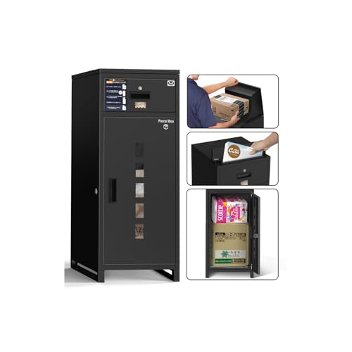 【複数投函/ポスト一体型/140L大容量 】宅配ボックス 屋外 防水 宅配BOX 組立不要 大型 郵便受け 置き配 配達ボックス 両開扉 盗難防止 一戸建て用 個人宅 簡単設置 印鑑ホルダー/案内ステッカー/ワイヤー/アンカー付き ブラックのサムネイル