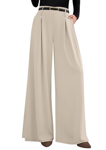 PRETTYGARDEN Womens Wide Leg Trousers 2026 Elastic High Waisted Dress Pants Pleated Slacks Flowy Business Work Palazzo Pants (Apricot Large)