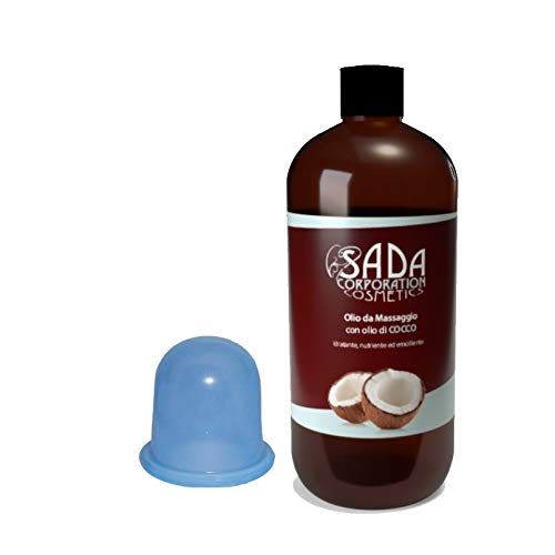 SADA CORPORATION COSMETICS | Kit Anticellulite contro la buccia d arancia - Set anticellulite Olio Massaggio al Cocco 500 Ml e Coppetta Ventosa Anticellulite in Silicone 5,5cm