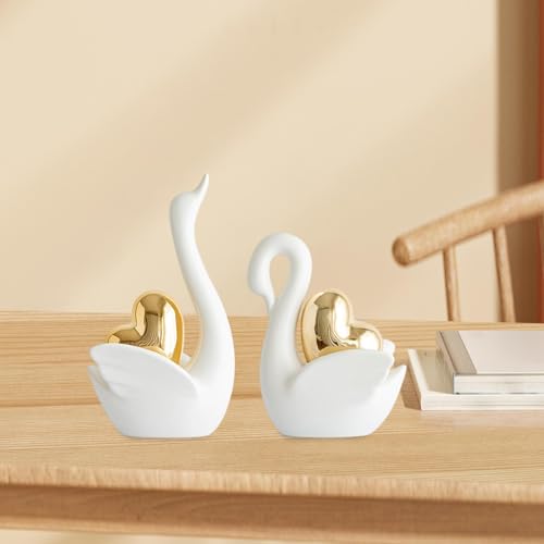 Figurines de cygne statues decoratives decor de couple blanc table