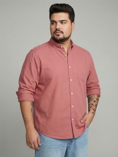 Image of Urbano Plus Men's Cotton Full Sleeve Regular Fit Solid Oxford Shirt with Button-Down Collar