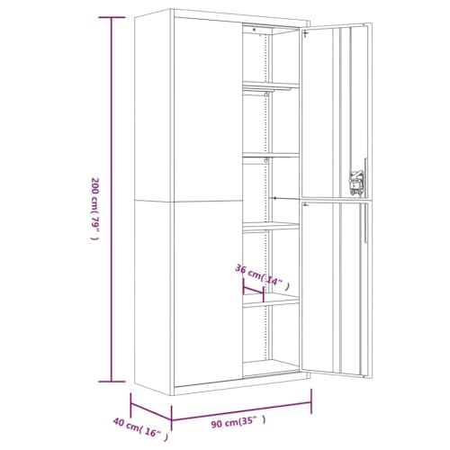 Vidaxl Armadio Classificatore Bianco 90X40X200 Cm In Acciaio - 3