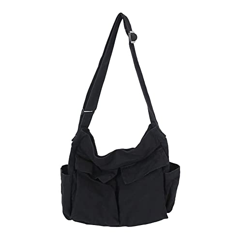 Bolsa Messenger de Lona Grande Hobo Transversal com Múltiplos Bolsos Tote para Ombro Mulheres e Homens