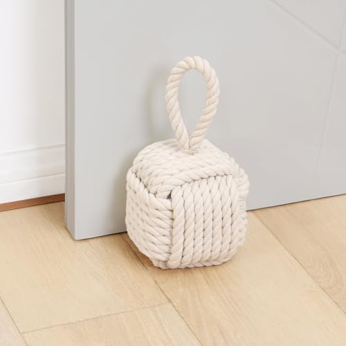Optish Decorative Door Stoppers for Standard Interior Doors - Cute Rope Knot Design, Weighted Doorstop for Home & School, Beige