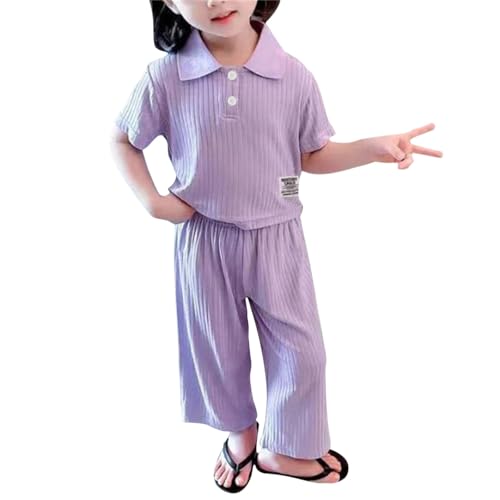 Kids Girls Knit 2 Piece Set Short Sleeve Button Down Shirt + Drawstring Pants Toddler Cotton 𝐋oungewear Ribbed Knit Set2